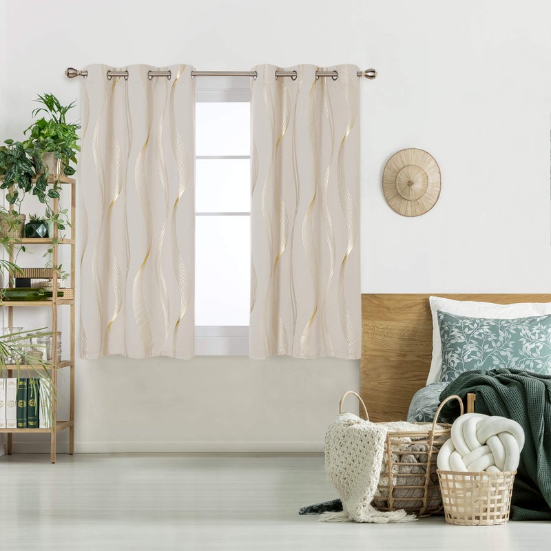 Deconovo Blackout Curtains - Thermal Insulated, Noise-Reducing Window Drapes for Bedroom, Living Room - 2 Panels, Light Beige/Wave, 52W x 90L - Image 1
